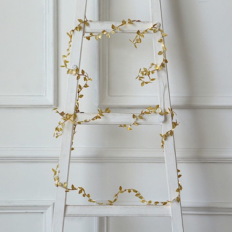Metallic Gold 15 feet Rose Leaves Fairy Lights Battery Operated LED Garland