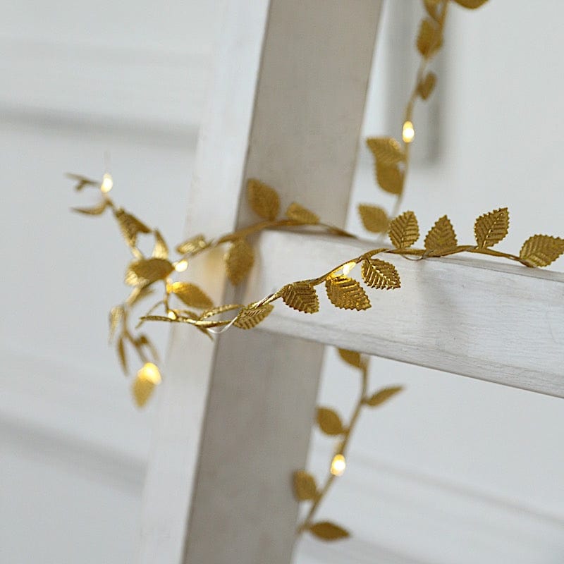 Metallic Gold 15 feet Rose Leaves Fairy Lights Battery Operated LED Garland