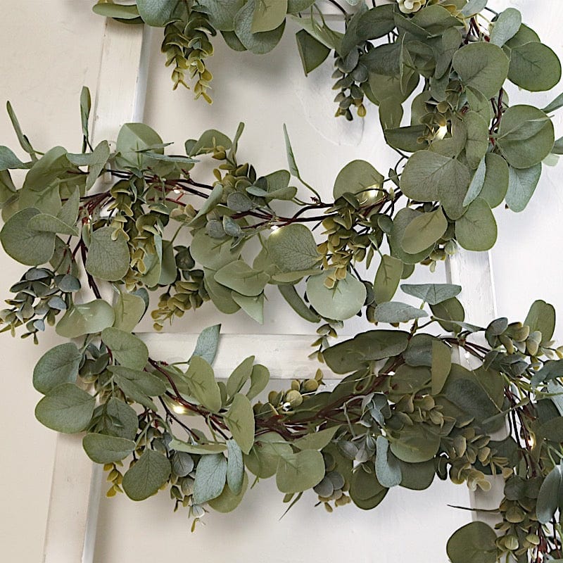 6.5 feet Green Artificial Eucalyptus LED Garland with Boxwood Leaf