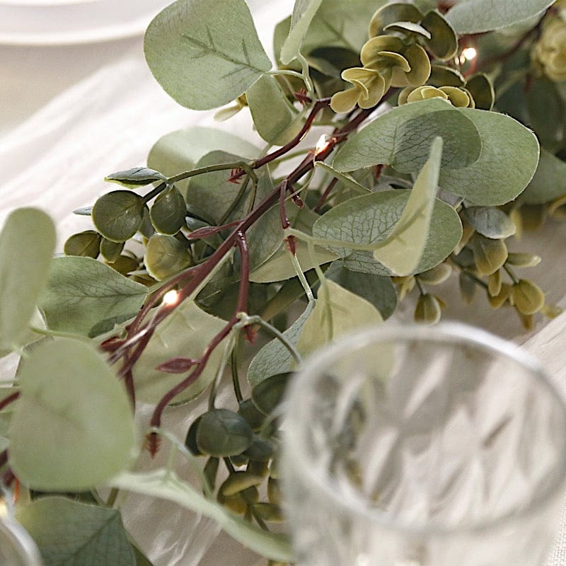 6.5 feet Green Artificial Eucalyptus LED Garland with Boxwood Leaf