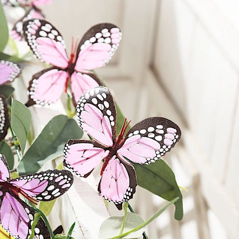 6 feet Faux Butterfly Flower Artificial 3 Garlands with Willow Greenery Leaves