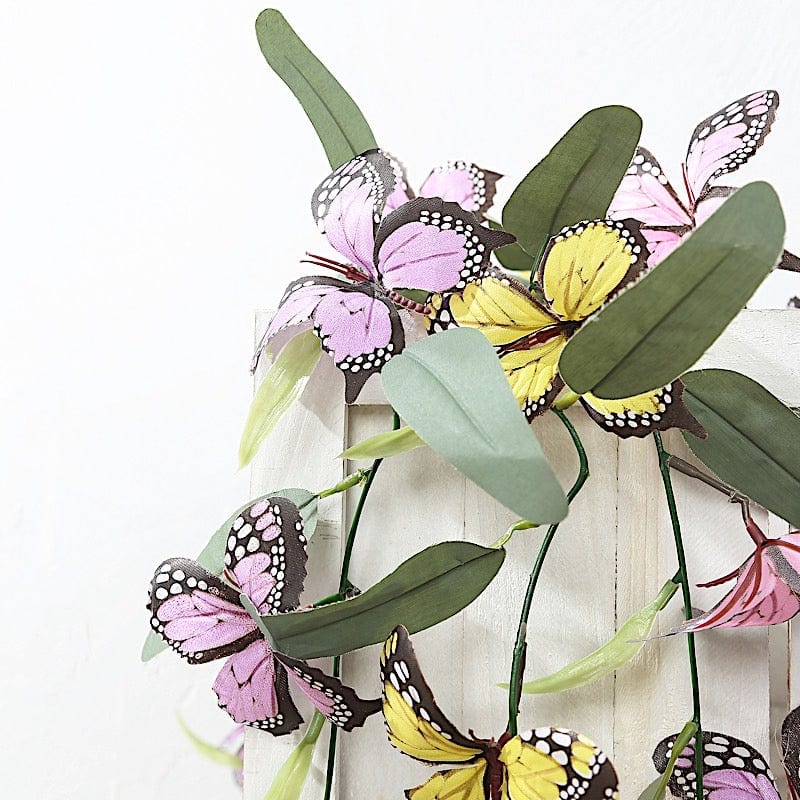 6 feet Faux Butterfly Flower Artificial 3 Garlands with Willow Greenery Leaves