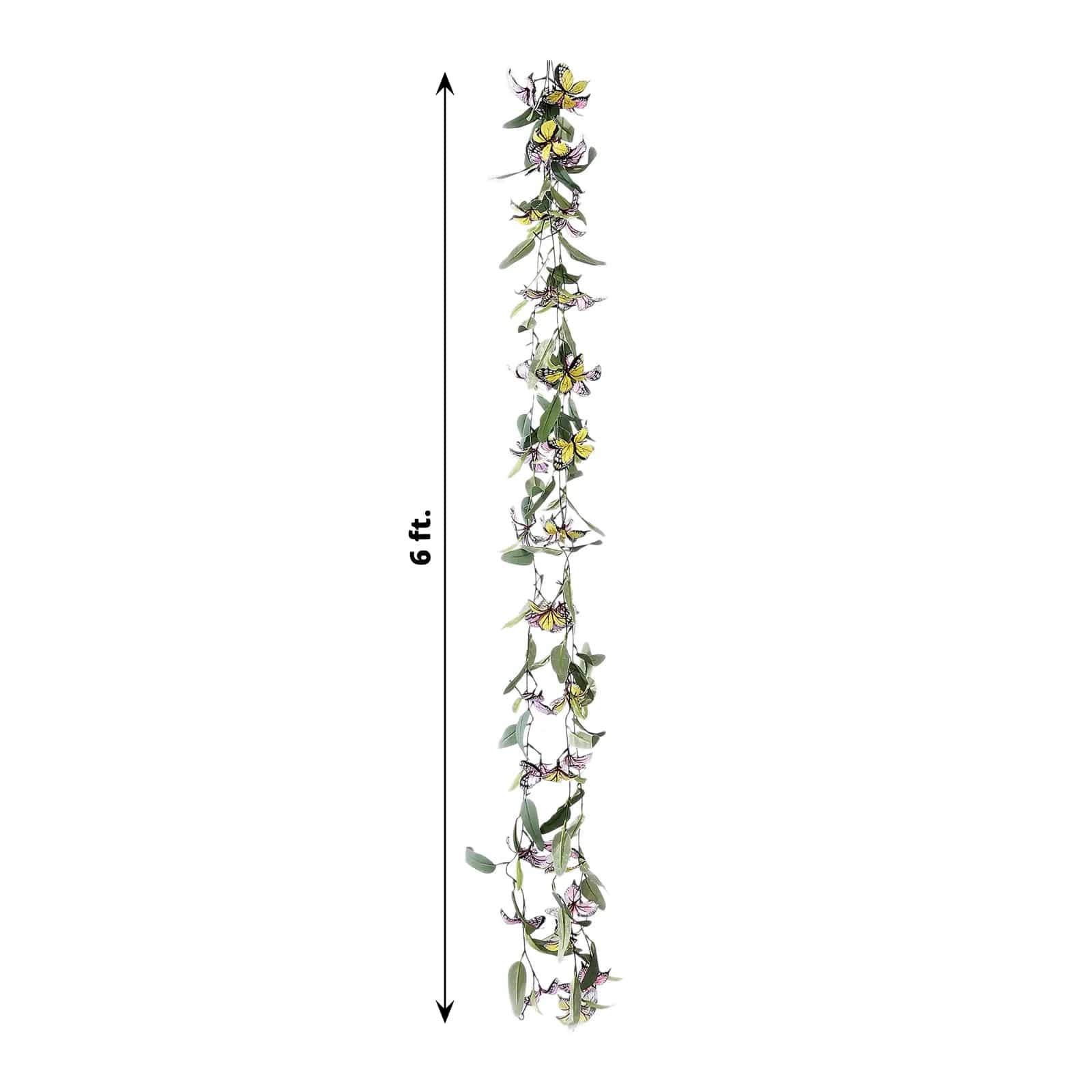 6 feet Faux Butterfly Flower Artificial 3 Garlands with Willow Greenery Leaves