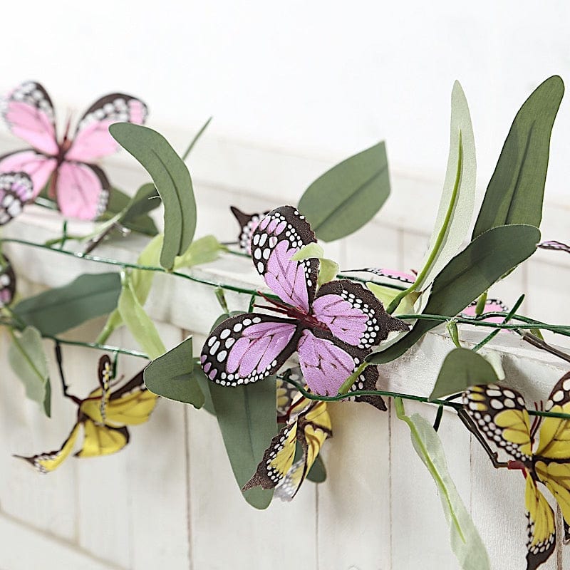 6 feet Faux Butterfly Flower Artificial 3 Garlands with Willow Greenery Leaves