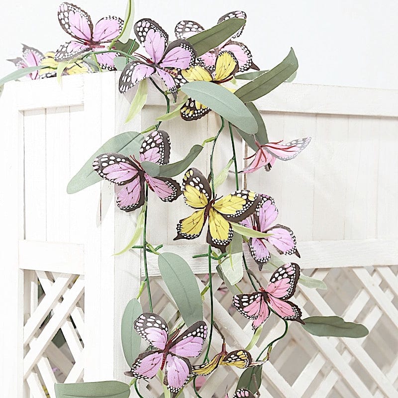 6 feet Faux Butterfly Flower Artificial 3 Garlands with Willow Greenery Leaves