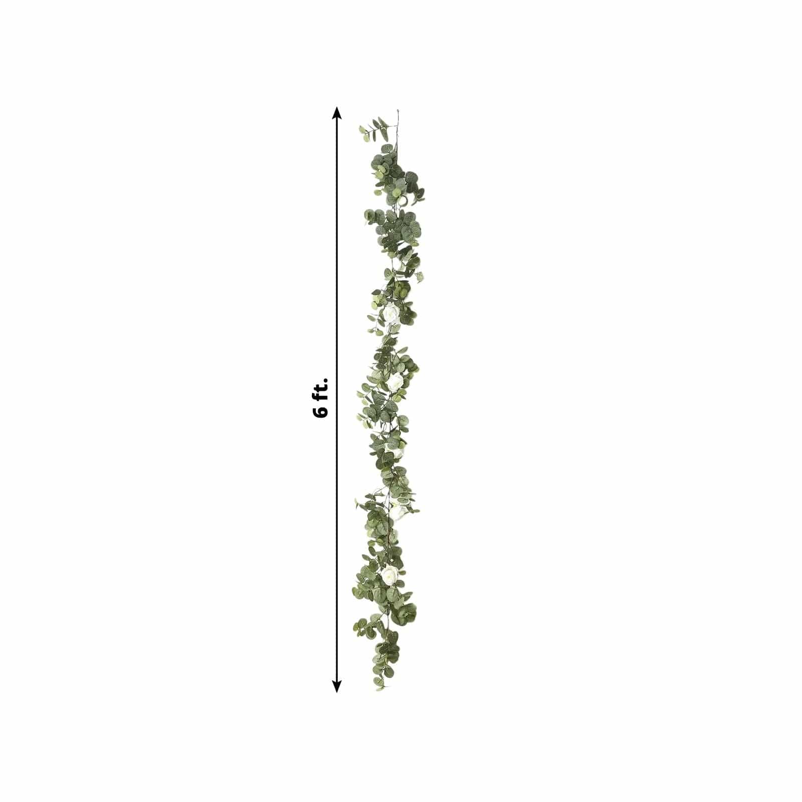 6 feet Green Artificial Eucalyptus LED Garland with Ivory Silk Rose Flowers