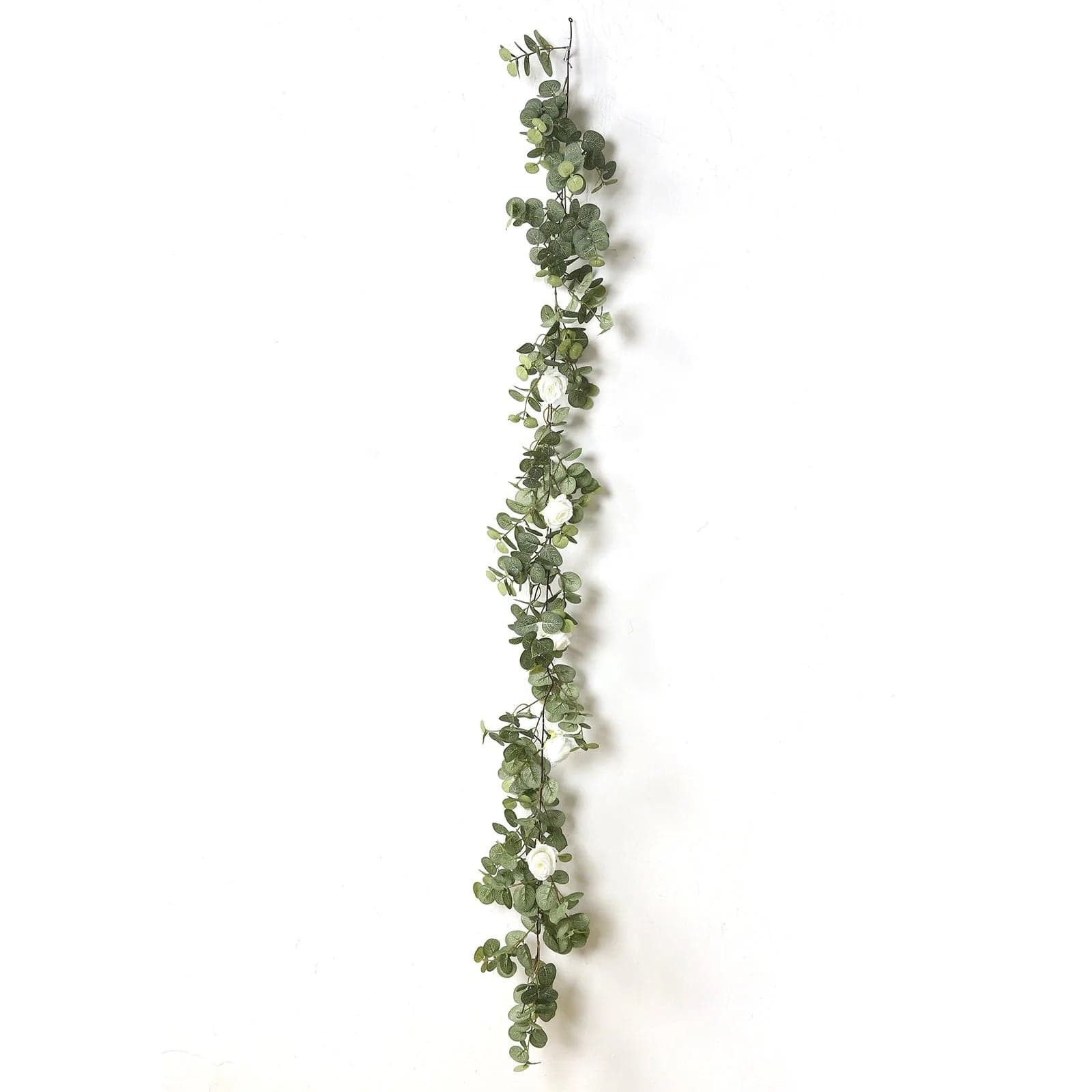 6 feet Green Artificial Eucalyptus LED Garland with Ivory Silk Rose Flowers