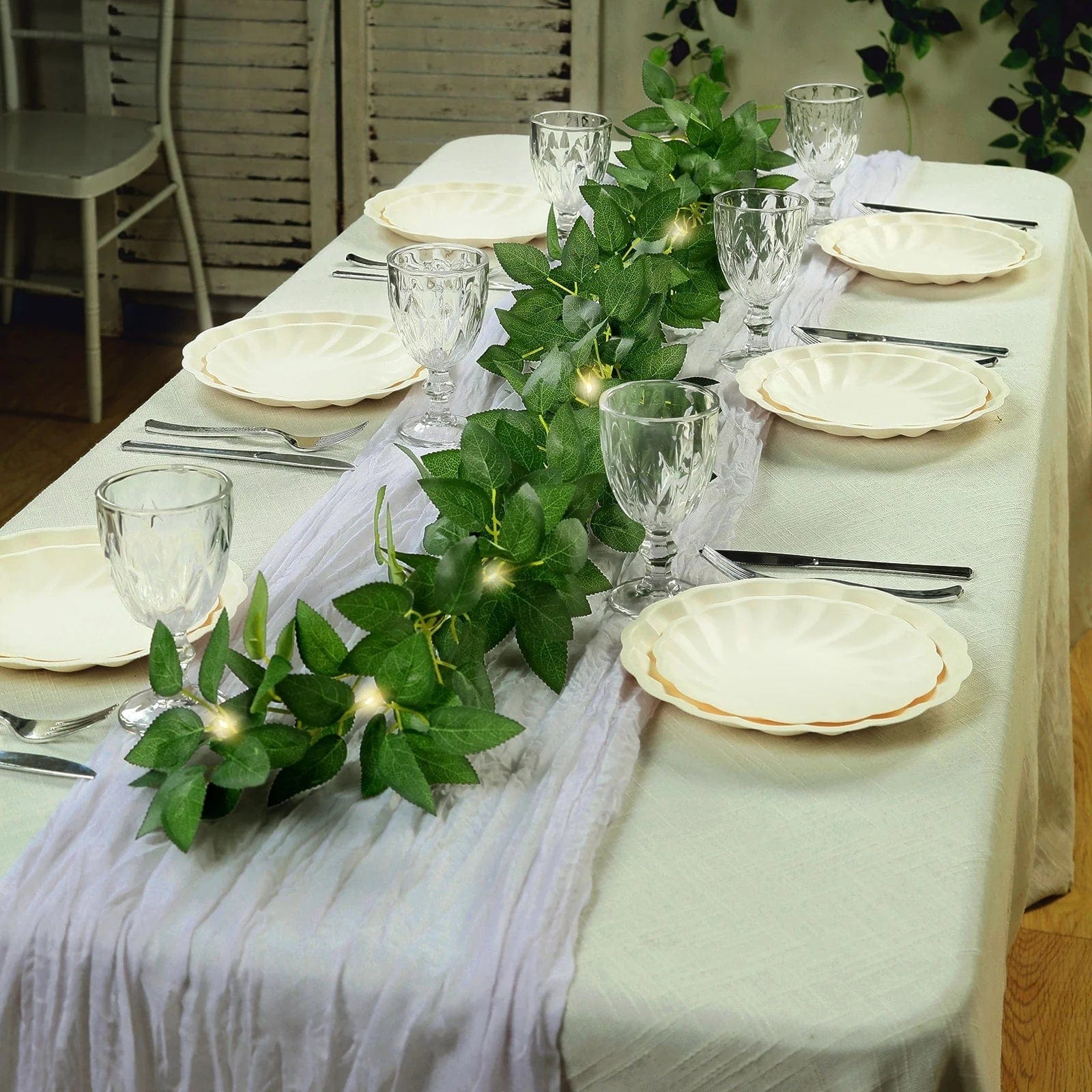 6 feet Green Artificial Rose Leaves Garland with LED Lights