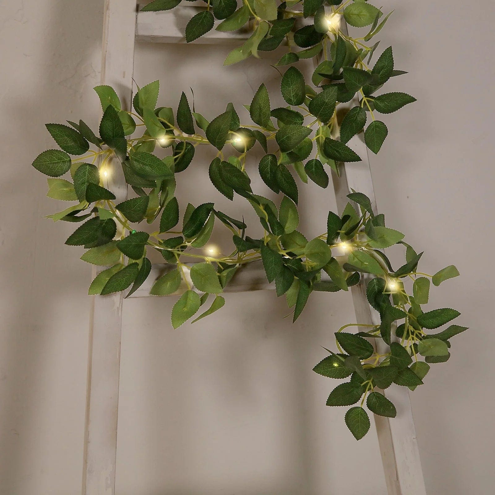 6 feet Green Artificial Rose Leaves Garland with LED Lights