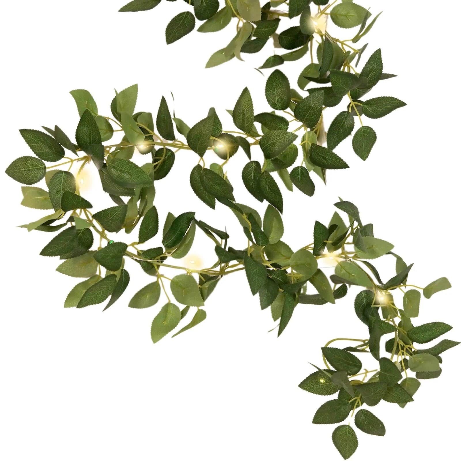 6 feet Green Artificial Rose Leaves Garland with LED Lights