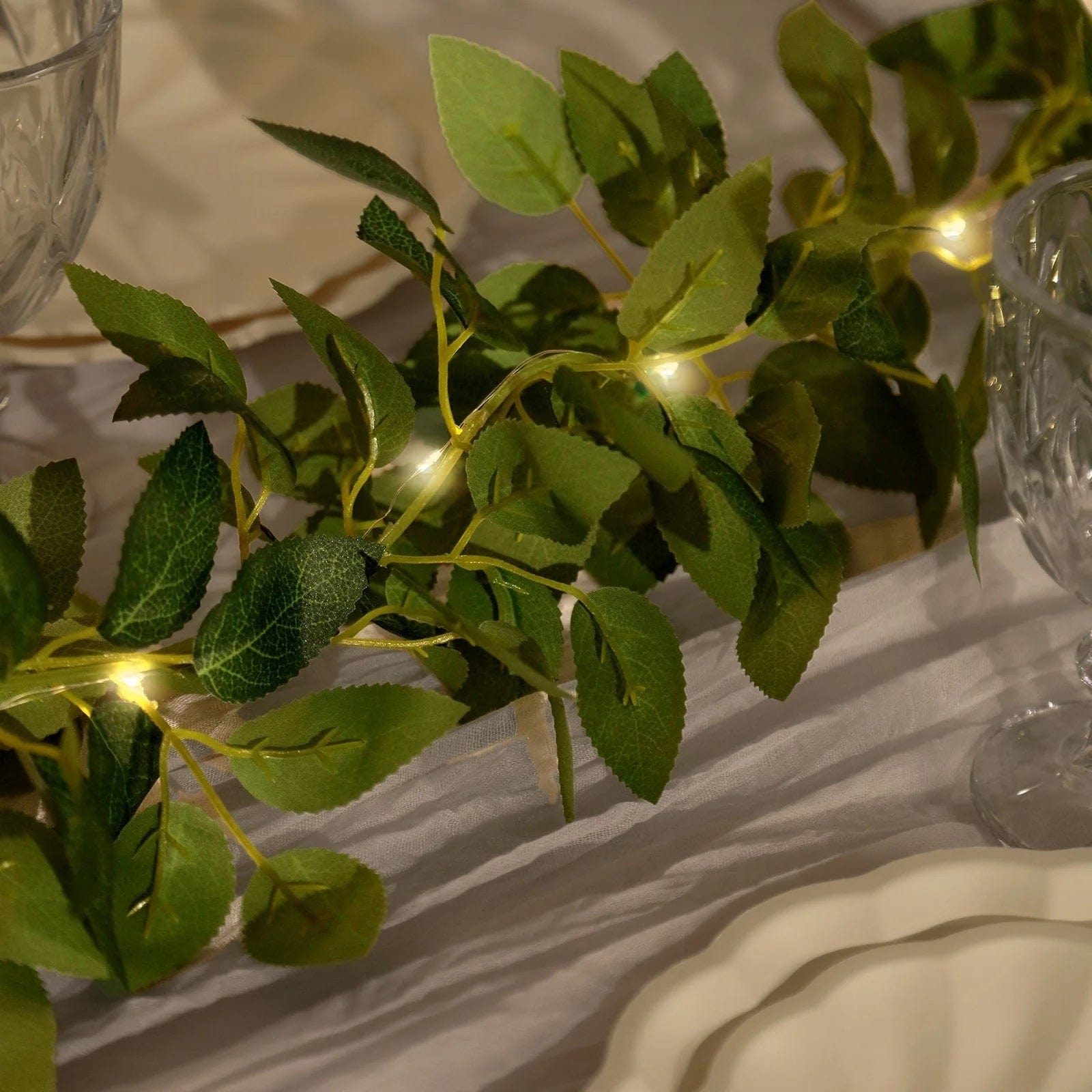 6 feet Green Artificial Rose Leaves Garland with LED Lights