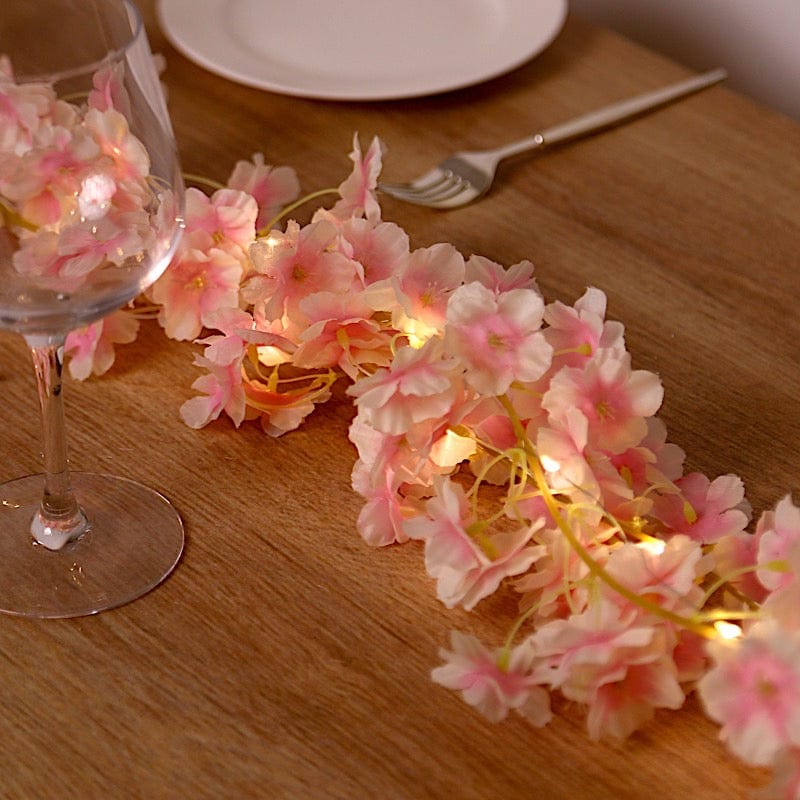 6 feet Pink LED Artificial Cherry Blossom Garland Fairy Lights