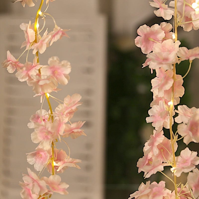 6 feet Pink LED Artificial Cherry Blossom Garland Fairy Lights