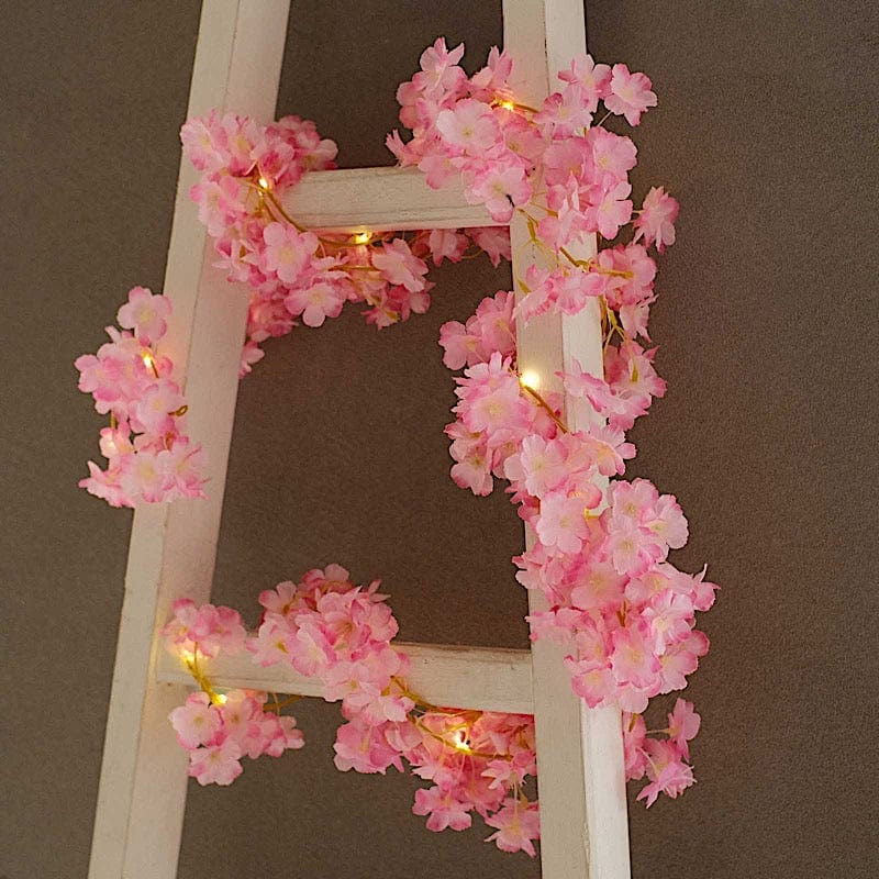 6 feet Pink LED Artificial Cherry Blossom Garland Fairy Lights