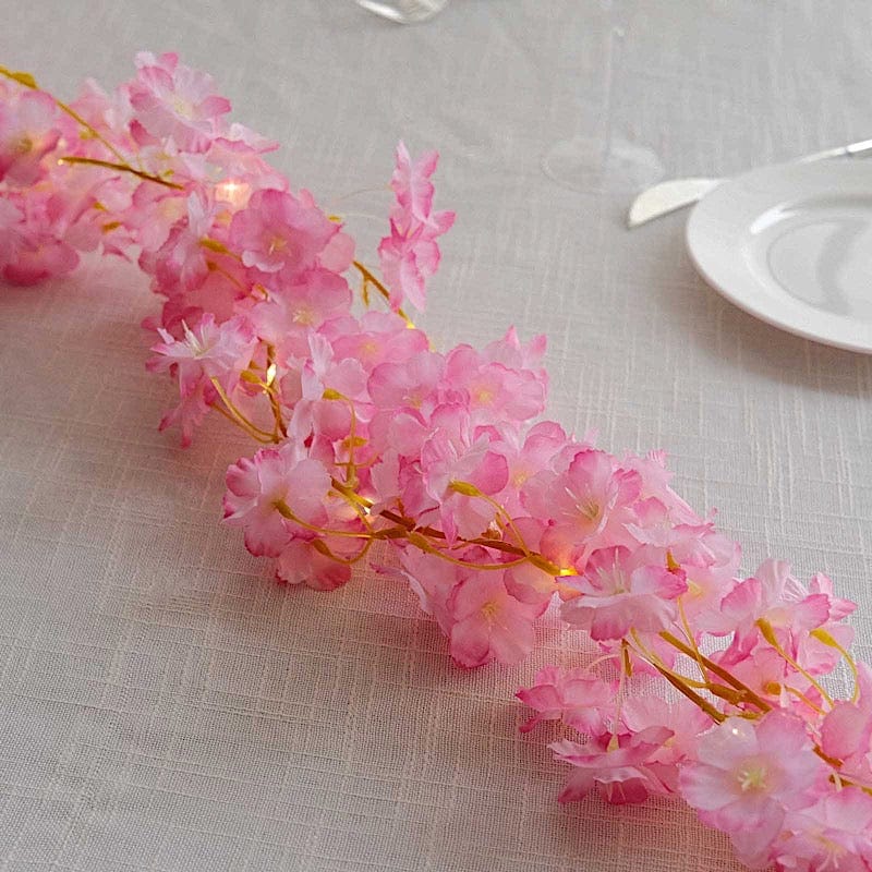 6 feet Pink LED Artificial Cherry Blossom Garland Fairy Lights