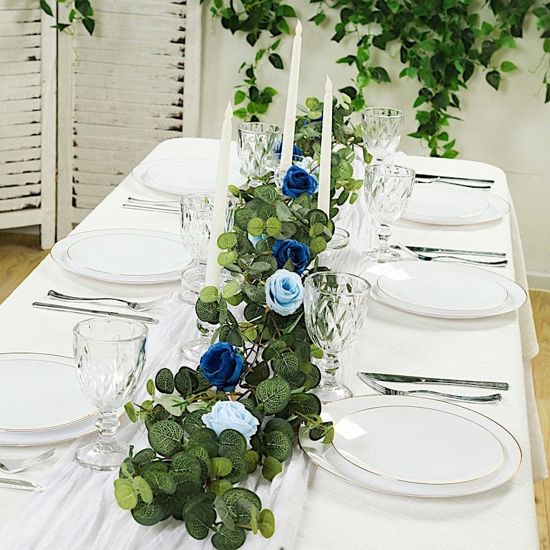 6 ft long Frosted Green Artificial Eucalyptus Leaves with Roses Flowers Vine Garland