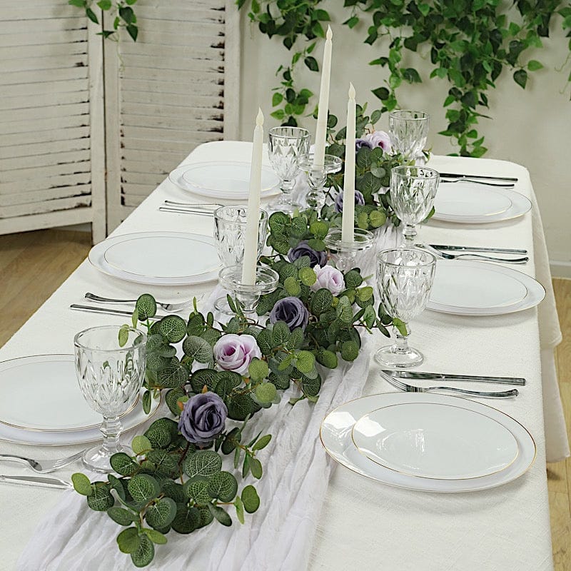 6 ft long Frosted Green Artificial Eucalyptus Leaves with Roses Flowers Vine Garland