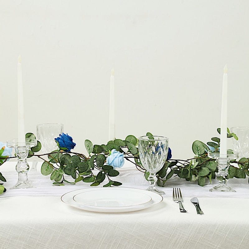 6 ft long Frosted Green Artificial Eucalyptus Leaves with Roses Flowers Vine Garland