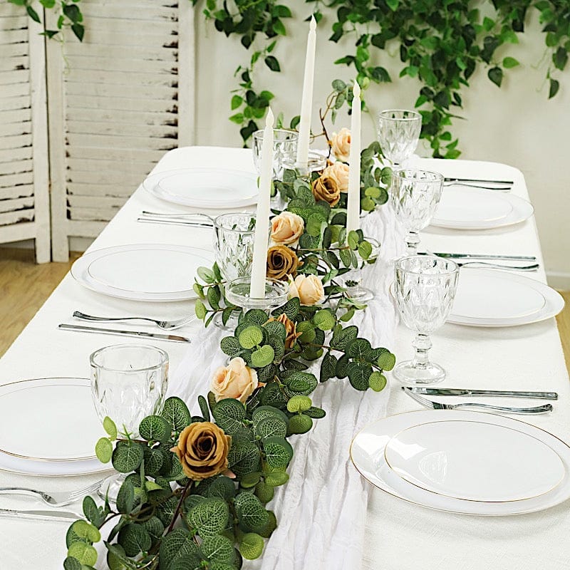 6 ft long Frosted Green Artificial Eucalyptus Leaves with Roses Flowers Vine Garland