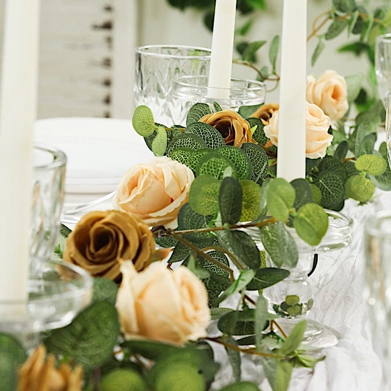 6 ft long Frosted Green Artificial Eucalyptus Leaves with Roses Flowers Vine Garland