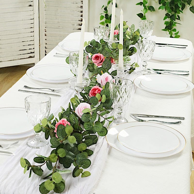 6 ft long Frosted Green Artificial Eucalyptus Leaves with Roses Flowers Vine Garland