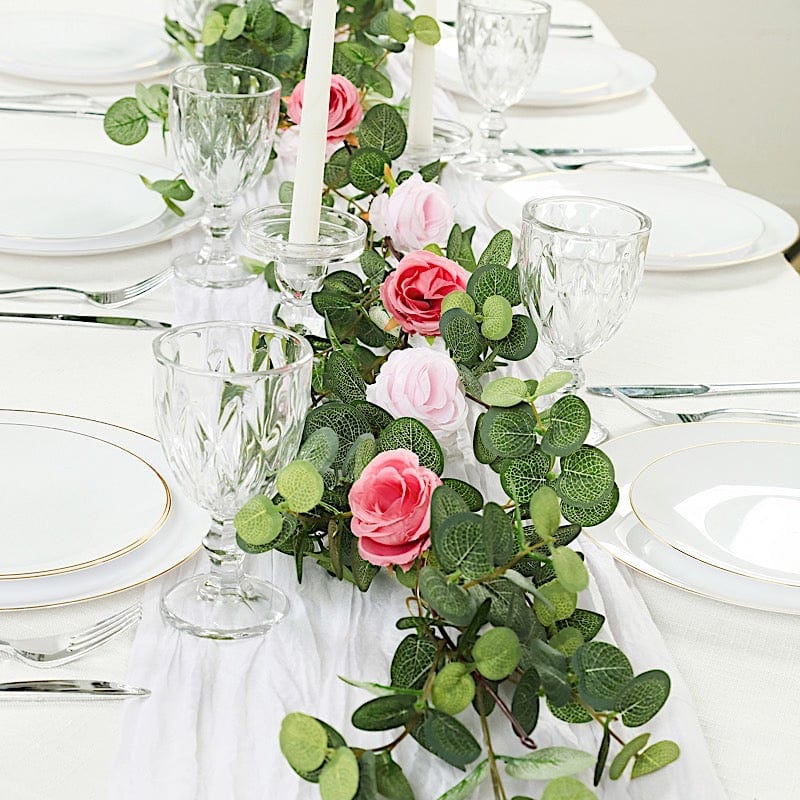 6 ft long Frosted Green Artificial Eucalyptus Leaves with Roses Flowers Vine Garland