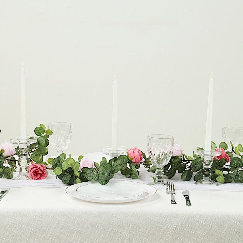 6 ft long Frosted Green Artificial Eucalyptus Leaves with Roses Flowers Vine Garland