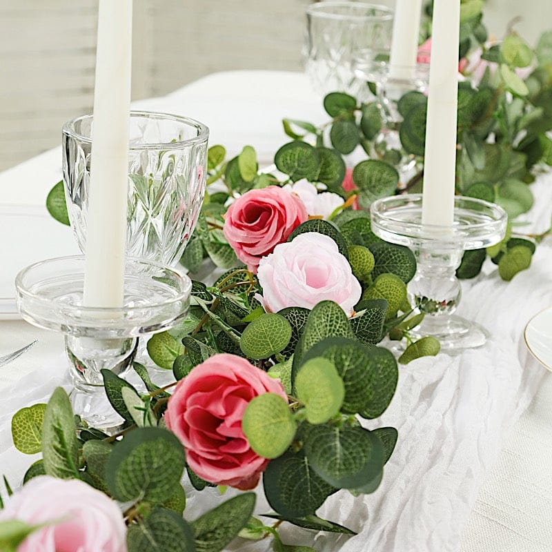 6 ft long Frosted Green Artificial Eucalyptus Leaves with Roses Flowers Vine Garland