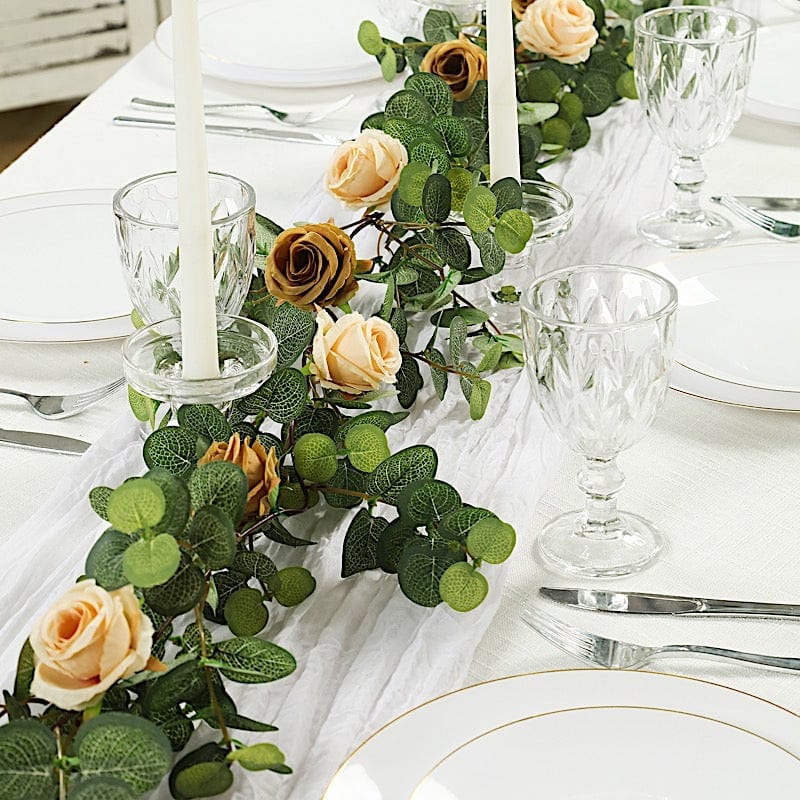 6 ft long Frosted Green Artificial Eucalyptus Leaves with Roses Flowers Vine Garland