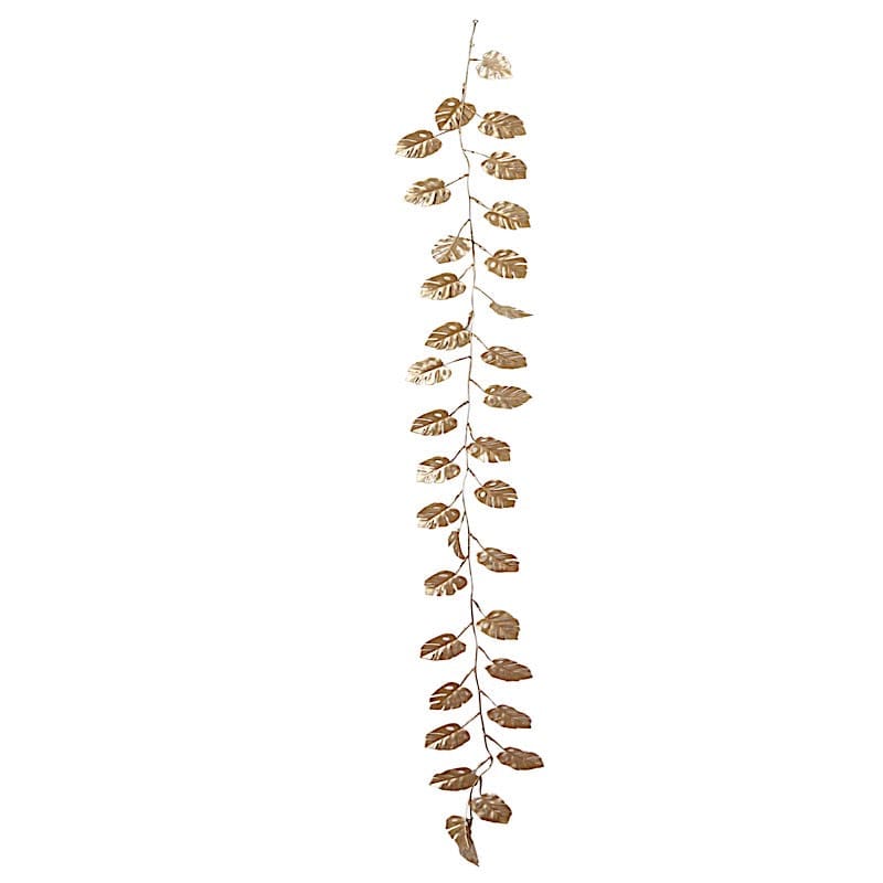 Gold 7 feet Artificial Monstera Leaves Garland Metallic Faux Hanging Vine