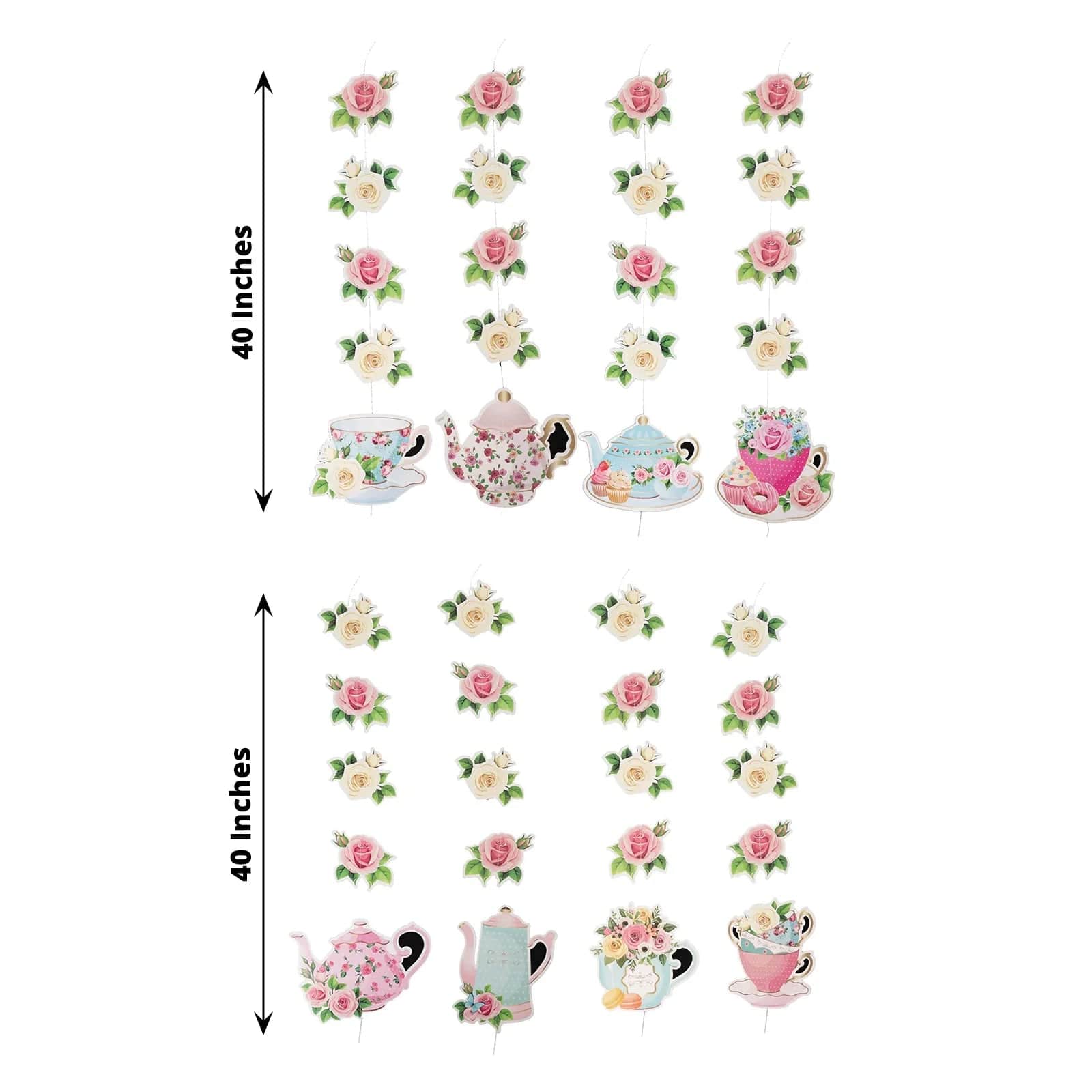 8 Assorted 40 in Double Sided Floral Tea Paper Hanging Party Garlands