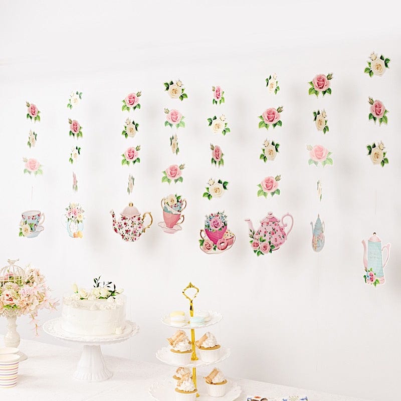 8 Assorted 40 in Double Sided Floral Tea Paper Hanging Party Garlands