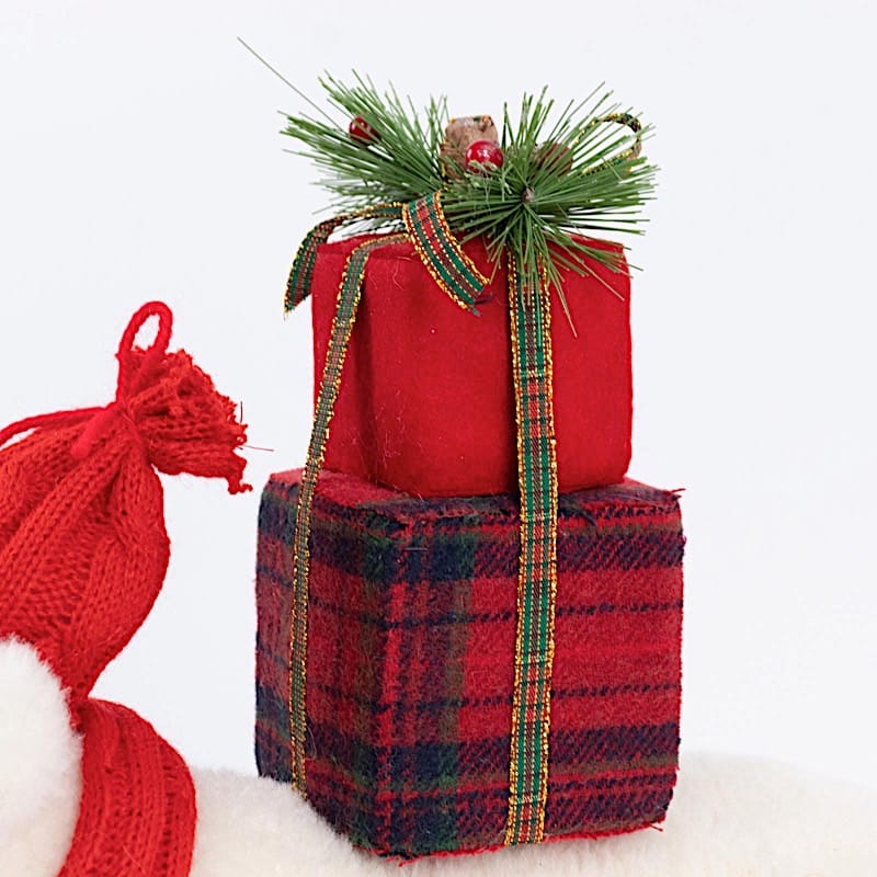 16 in White Plush Teddy Bear Christmas Figurine with Red Knit Hat & Scarf