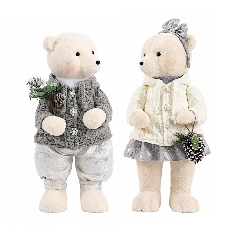 2 pcs 24 in Plush Teddy Bear Figurines Boy & Girl with Knit Jackets