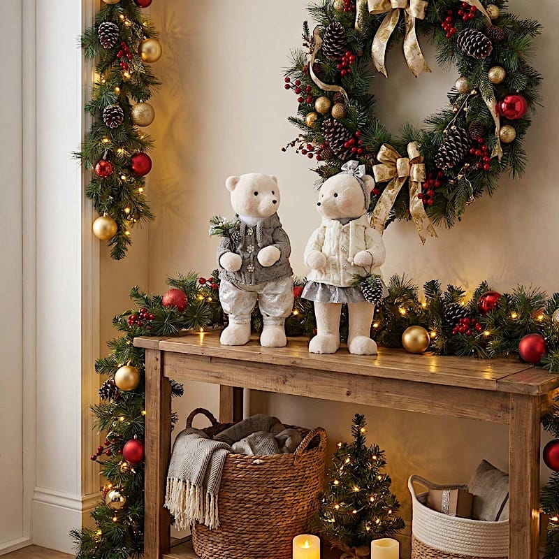 2 pcs 24 in Plush Teddy Bear Figurines Boy & Girl with Knit Jackets