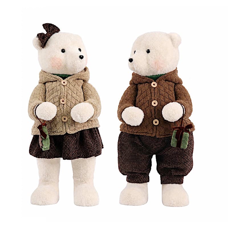 2 pcs 24 in Plush Teddy Bear Figurines Boy & Girl with Knit Jackets