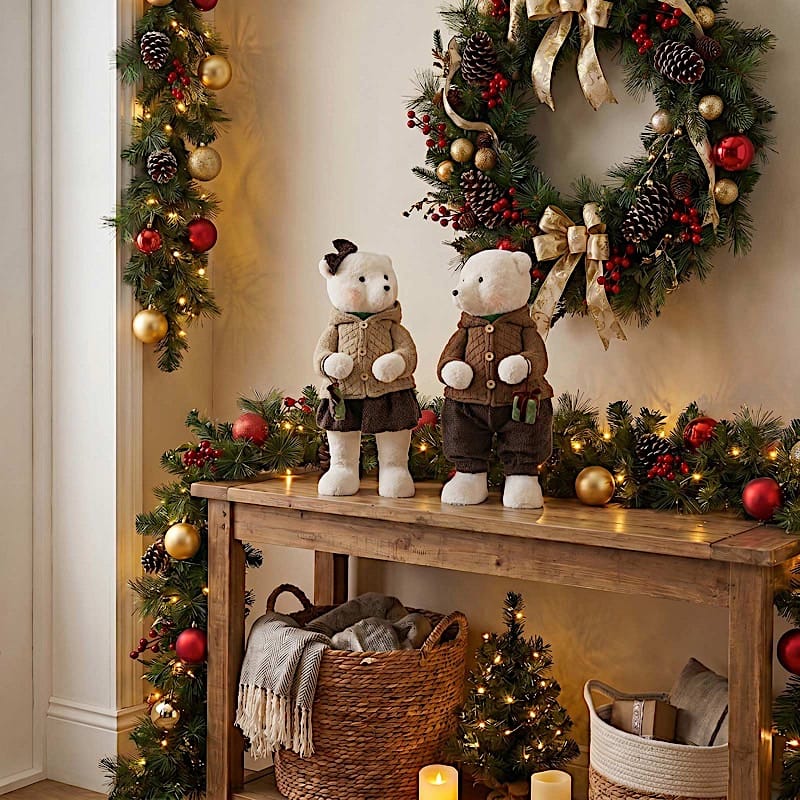 2 pcs 24 in Plush Teddy Bear Figurines Boy & Girl with Knit Jackets