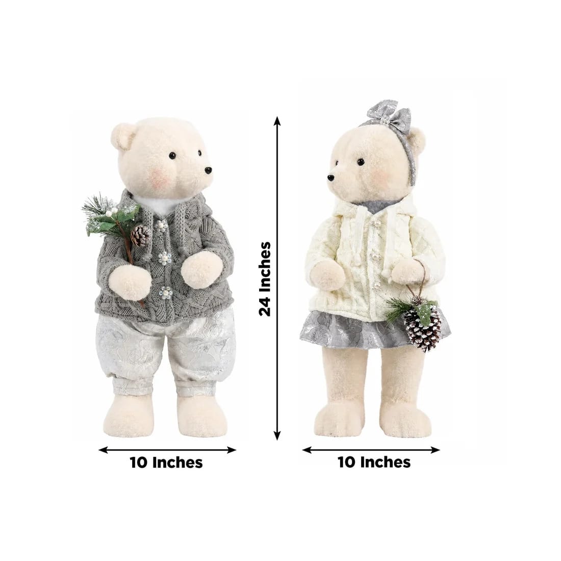 2 pcs 24 in Plush Teddy Bear Figurines Boy & Girl with Knit Jackets