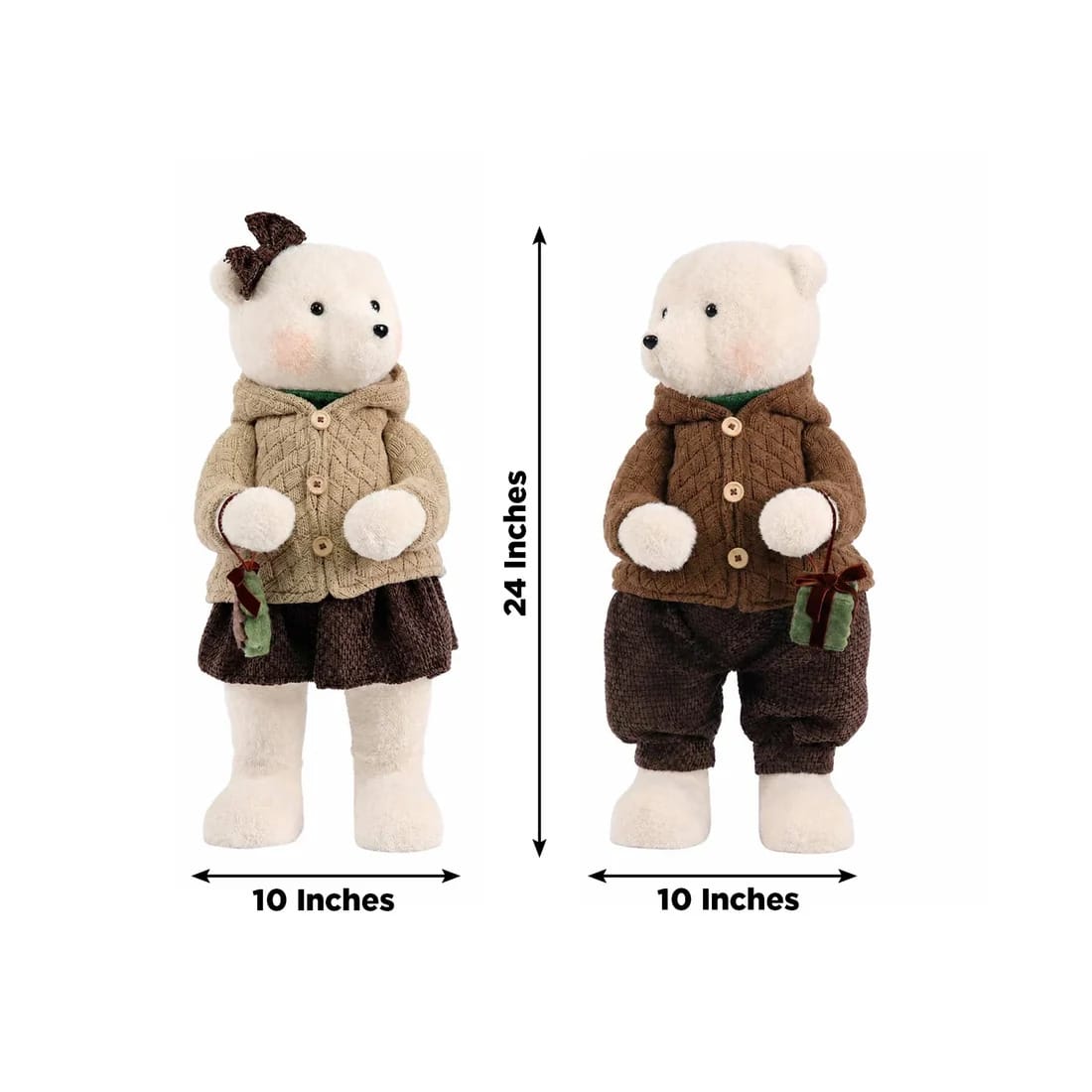 2 pcs 24 in Plush Teddy Bear Figurines Boy & Girl with Knit Jackets