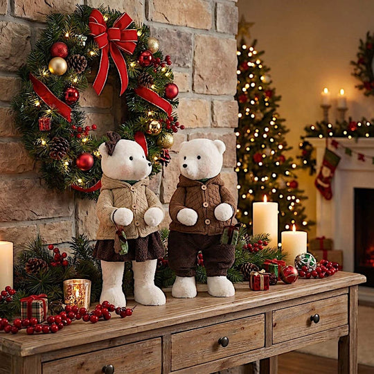2 pcs 24 in Plush Teddy Bear Figurines Boy & Girl with Knit Jackets