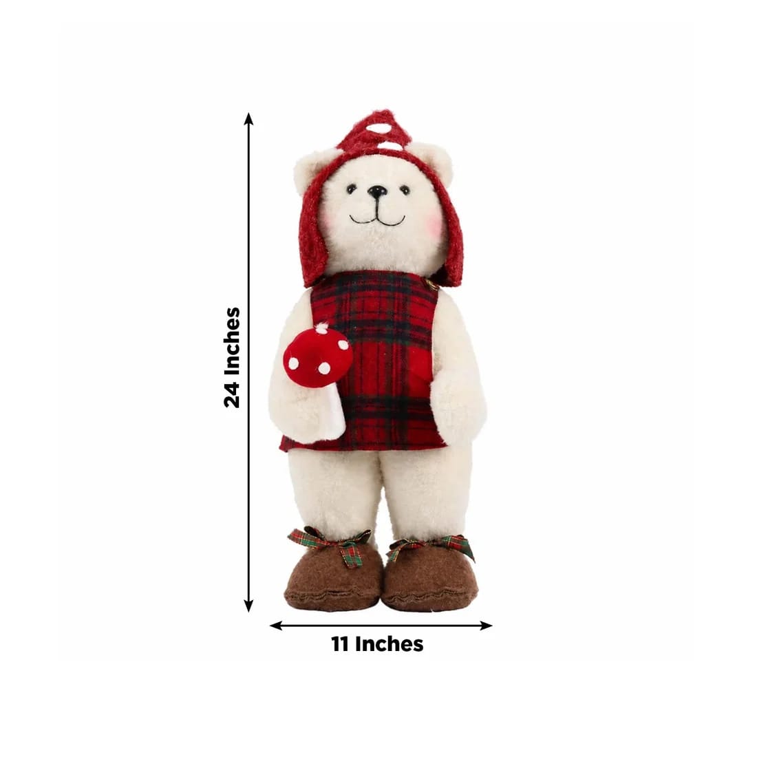 24 in White Plush Teddy Bear Gnome Christmas Figurine with Red Plaid Outfit