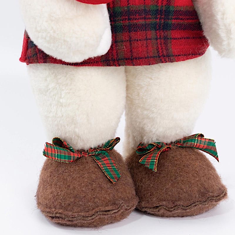 24 in White Plush Teddy Bear Gnome Christmas Figurine with Red Plaid Outfit