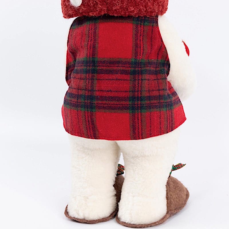 24 in White Plush Teddy Bear Gnome Christmas Figurine with Red Plaid Outfit