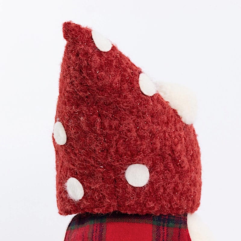 24 in White Plush Teddy Bear Gnome Christmas Figurine with Red Plaid Outfit