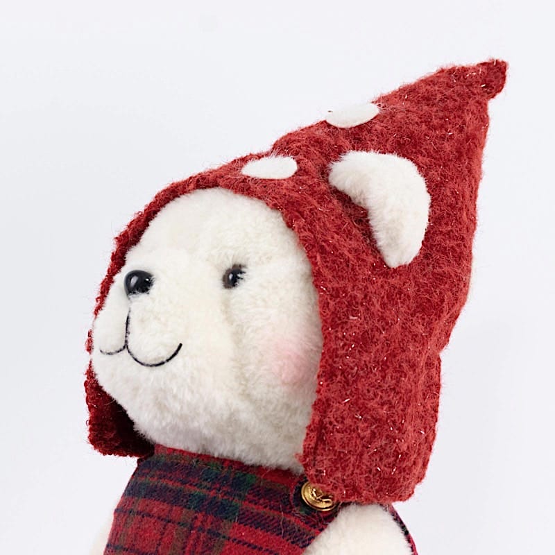 24 in White Plush Teddy Bear Gnome Christmas Figurine with Red Plaid Outfit