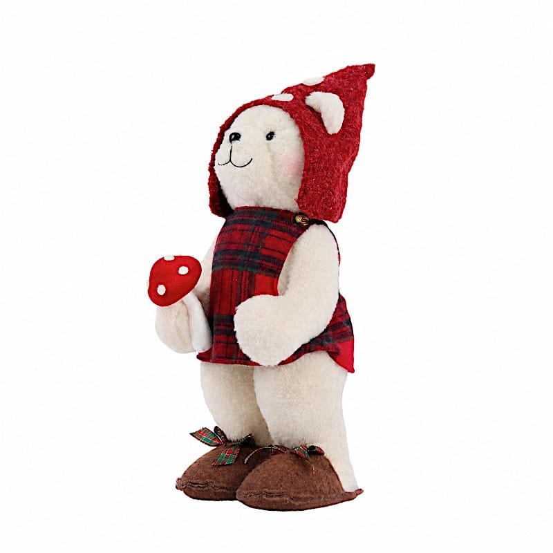 24 in White Plush Teddy Bear Gnome Christmas Figurine with Red Plaid Outfit