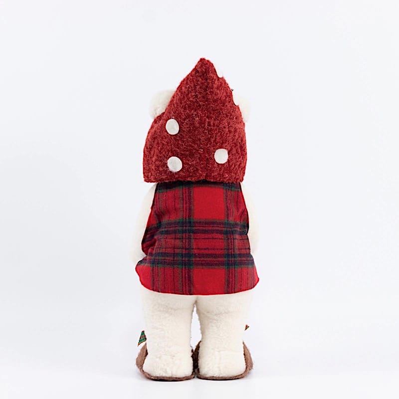 24 in White Plush Teddy Bear Gnome Christmas Figurine with Red Plaid Outfit