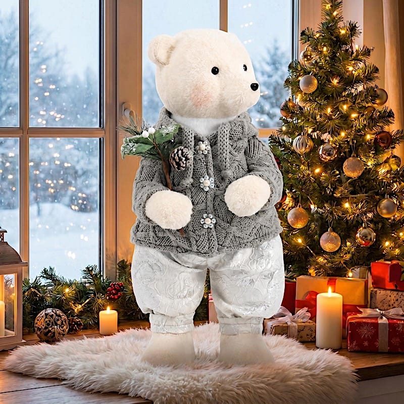 28 in Boy Plush Teddy Bear Christmas Figurine with Knit Jackets
