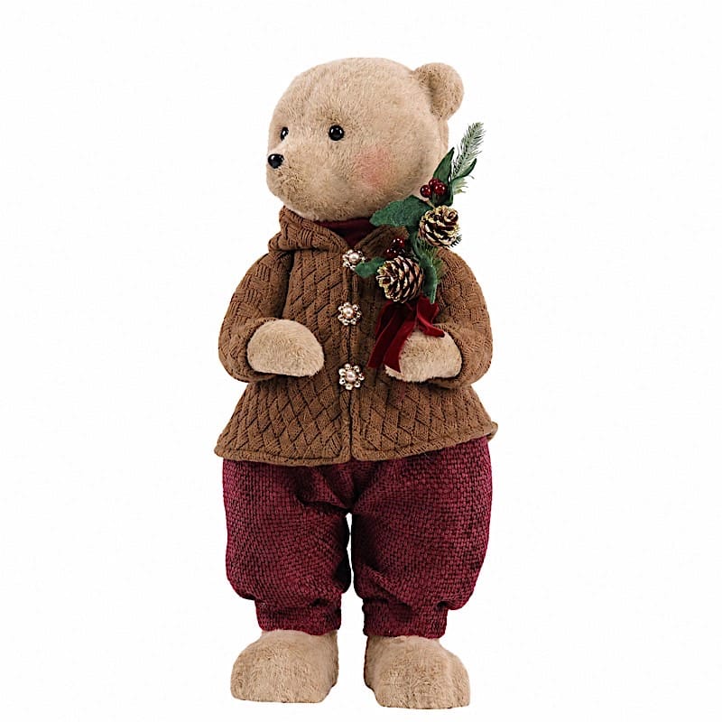 28 in Boy Plush Teddy Bear Christmas Figurine with Knit Jackets