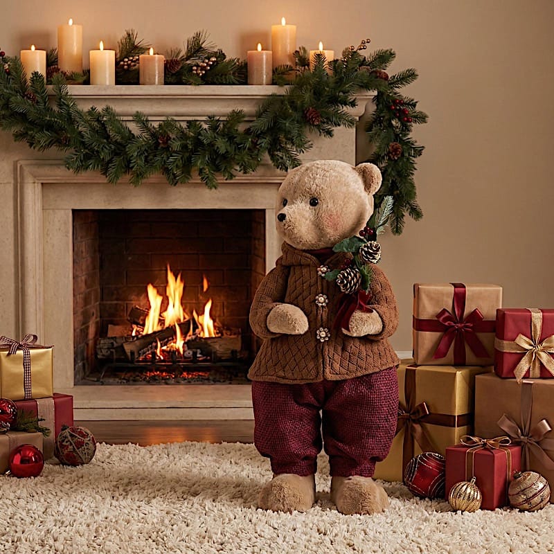 28 in Boy Plush Teddy Bear Christmas Figurine with Knit Jackets